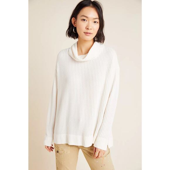 Anthropologie Maeve Vanna Cowl Neck Cream Soft Pullover L - Picture 2 of 9